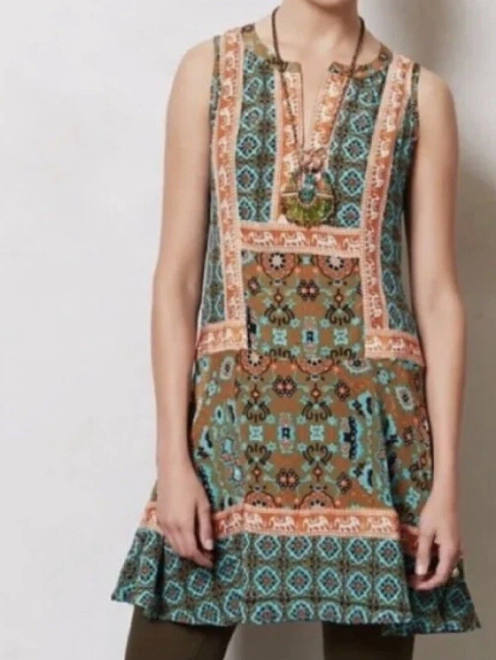 Anthropologie × Tolani 100% Silk Reva Tunic Dress Elephant Print Sleeveless XS - Picture 2 of 11